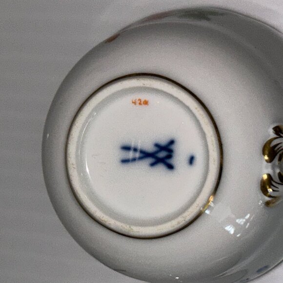 Meissen Crossed Swords Floral Bouquet Espresso Demitasse Cup  Meissen Porcelain Cup & Saucer Antique- Crossed Swords - Hand Painted Floral